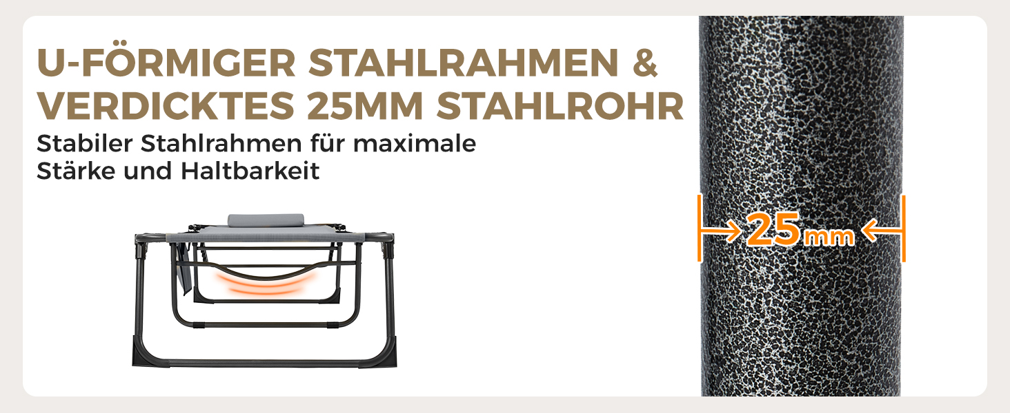 Лежак для відпочинку KingCamp великого розміру, складаний, 5 положень, для саду, кемпінгу, пляжу, з подушкою та кишенею, до 200 кг, 200 x 68 см, сірий