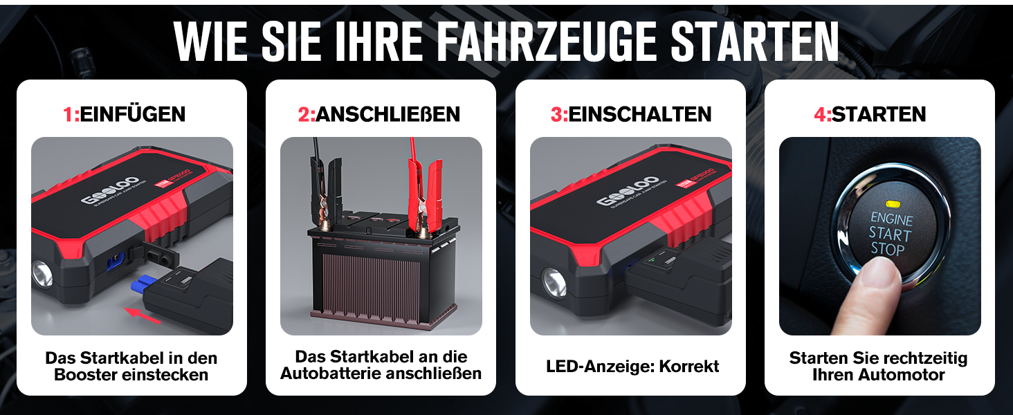 Powerbank Starthilfe GOOLOO GP2000 для автомобіля: 2000A, 12V, до 8.0L бензин/6.0L дизель, USB-швидка зарядка, LED, стартові кабелі