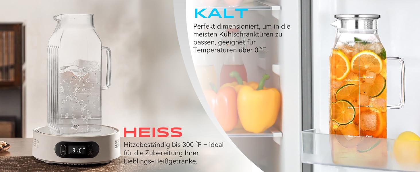 Скляна карафа Aofmee 2 літри з кришкою: для води, соку, айс-ті