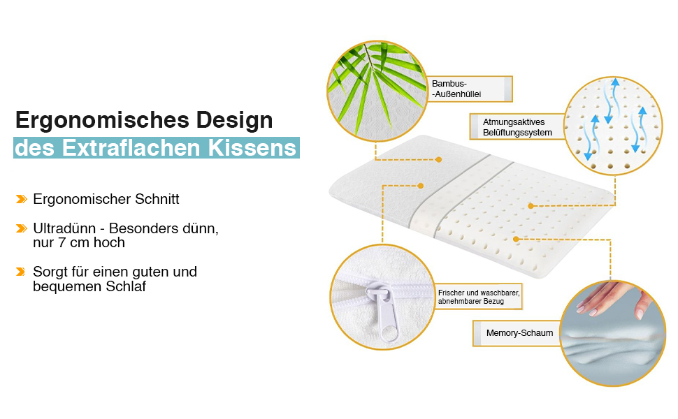 Дитяча подушка Inphysio з memory foam - бамбукова тканина, гіпоалергенна - для комфортного сну - ергономічна подушка для шиї - 50 x 30 x 5,5 см (перлова)