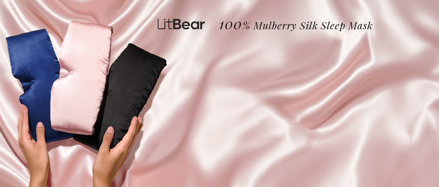 Маска для сну LitBear з 100% шовку маорі, для жінок та чоловіків, з регульованою стрічкою, рожевого кольору