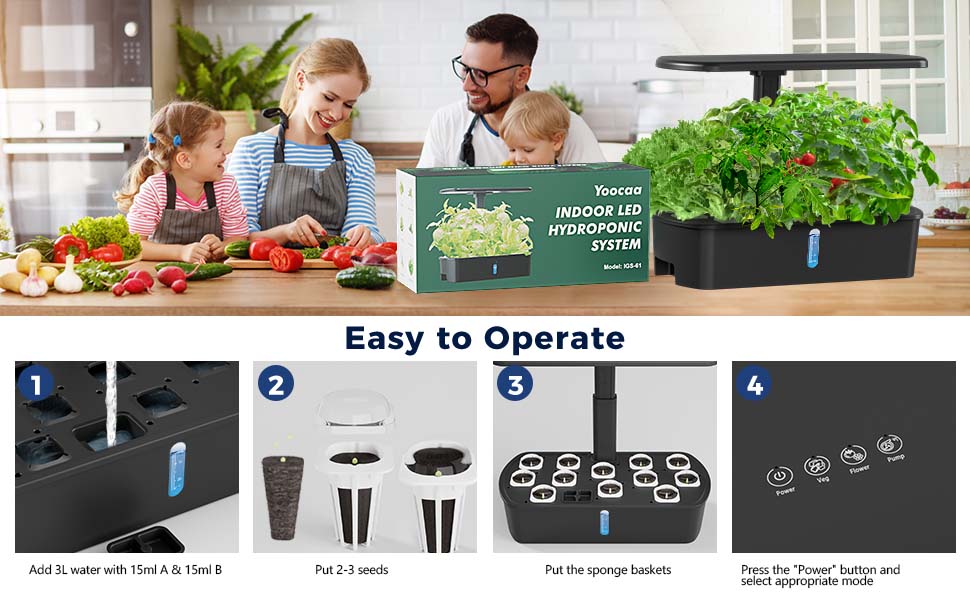 Yoocaa гідропонна система вирощування для 12 рослин, кримний сад для трав з автоматичним таймером, насосом, регульованою висотою, Smart Garden-набір для вирощування (без насіння)