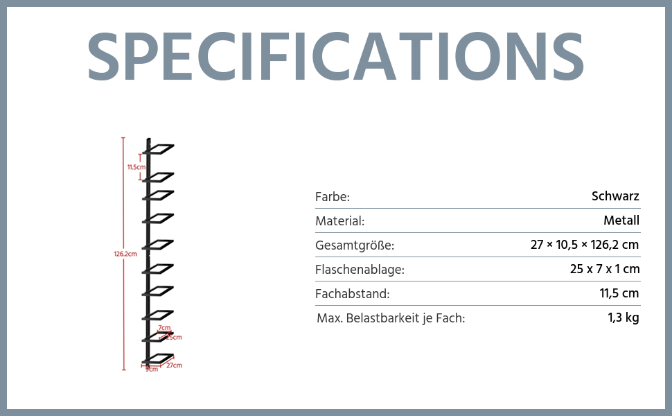 Стильна металева полиця для вин Yaheetech на 10 пляшок, чорна