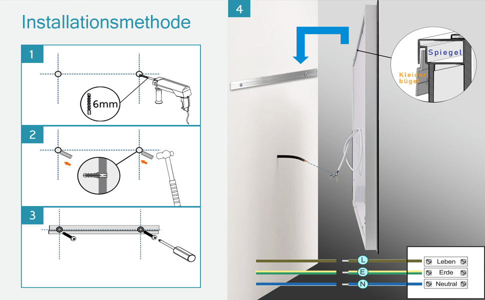 LED дзеркало для ванної кімнати з підсвічуванням 100x60 см, сенсорне регулювання, антизапар, 3 кольори світла, для ванної, туалету, коридору