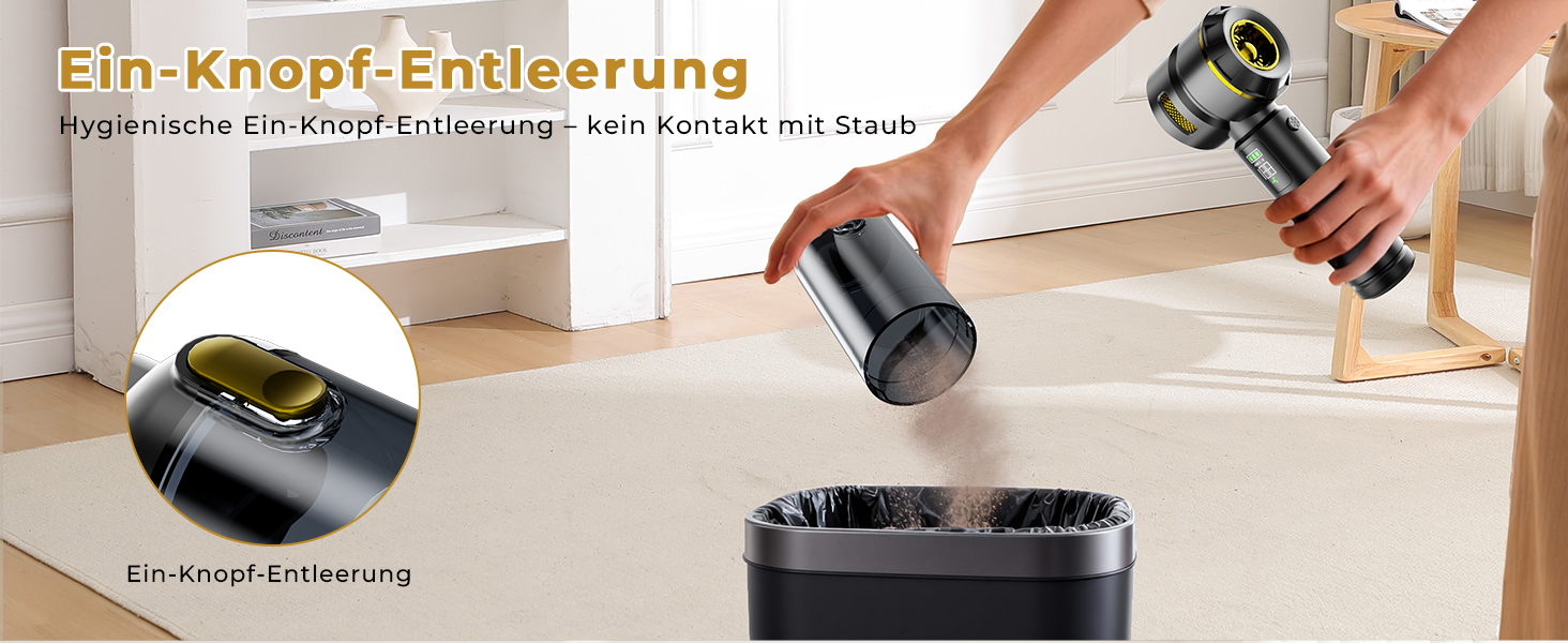 Акумуляторний ручний пилосос HOVIN для авто та дому, потужність 24000 Па, 3 режими роботи, бездротовий, чорно-золотий