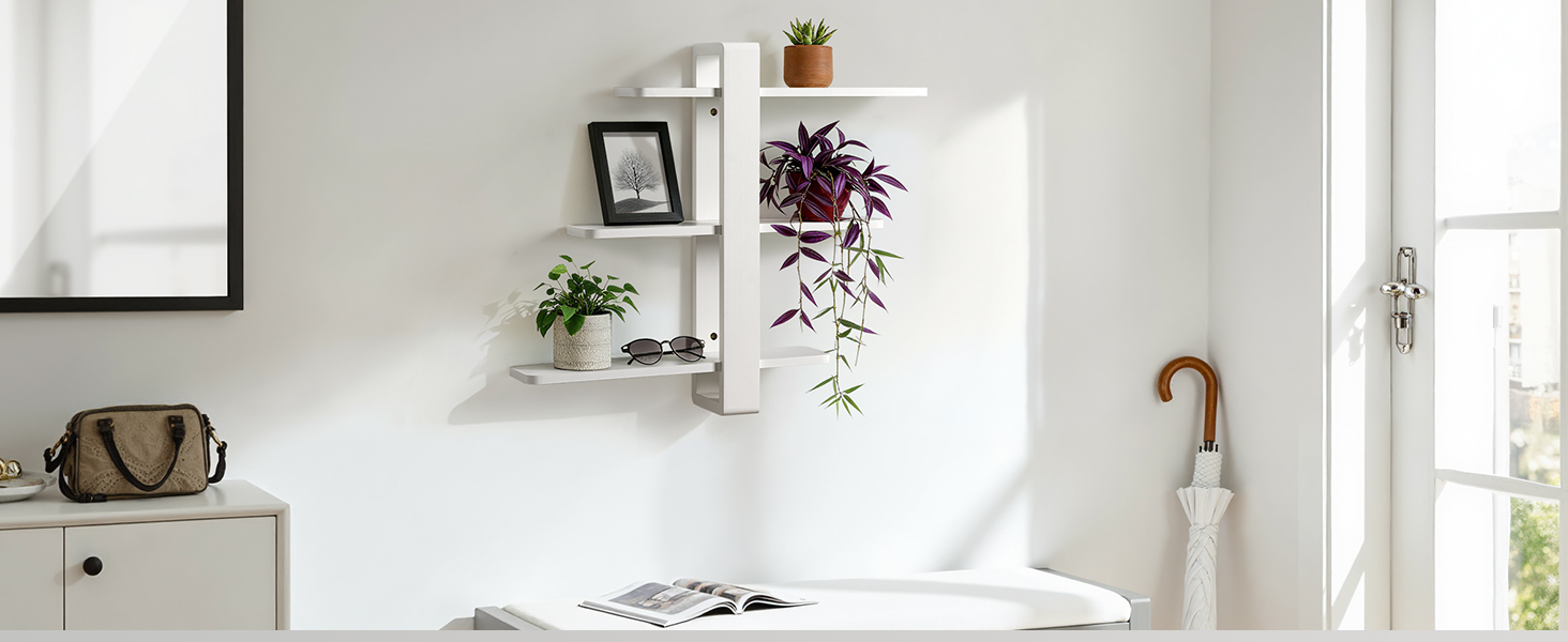 Полиця настінна дерев'яна SUMGAR, плаваючі полиці, 3-ярусна, біла 50x58 см для вітальні, спальні