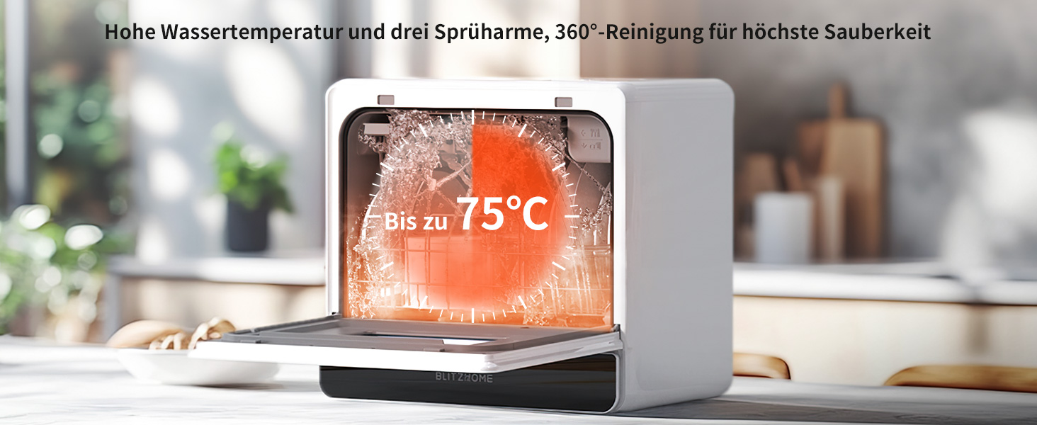 Міні посудомийна машина BLITZHOME з сенсорним керуванням, 9 програм, портативна для кемпінгу, 5.2L, з/без підключення до води, сушка, відкладений старт