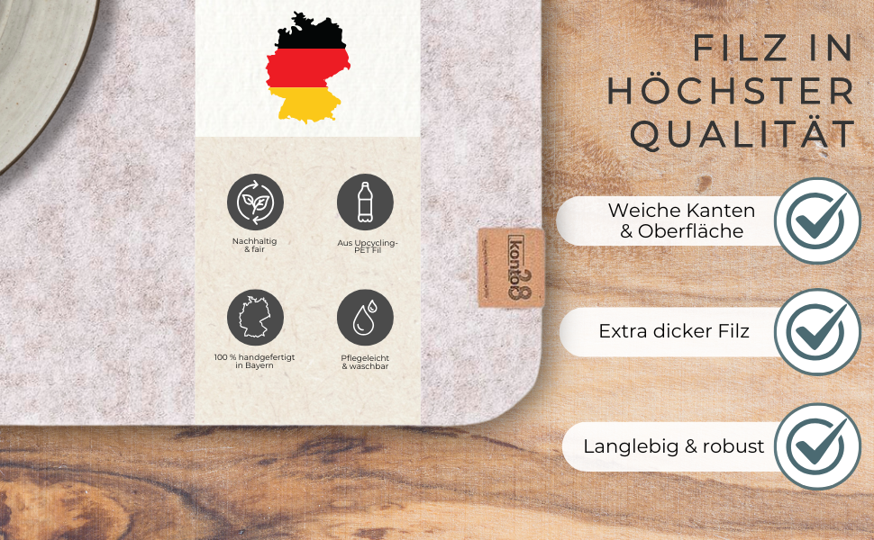 Набір килимків на стіл Kontor28® з фетру (4 шт., бежевий) | З переробленого rPET-фетру, миючі, стійкі до подряпин та тепла | Made in Germany