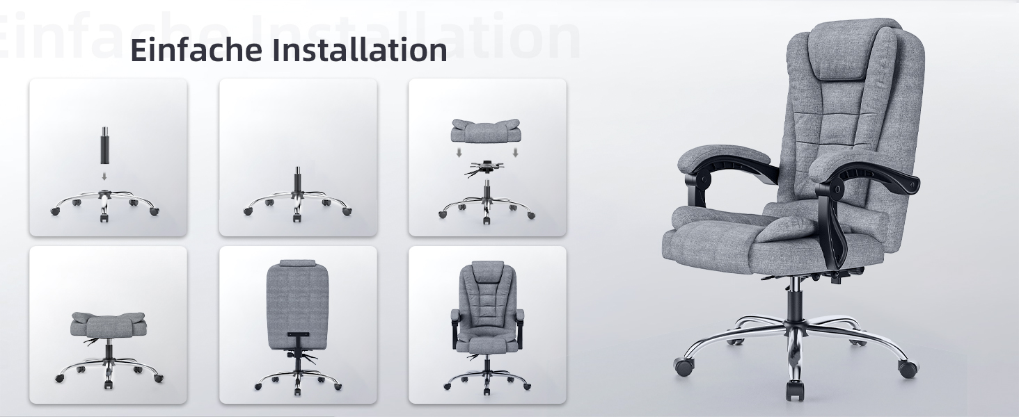 Офісний крісло Chefsessel з високою спинкою, ергономічне, оббите PU шкірою, з регульованою висотою та кутом нахилу, з м'якими підлокітниками, сіре