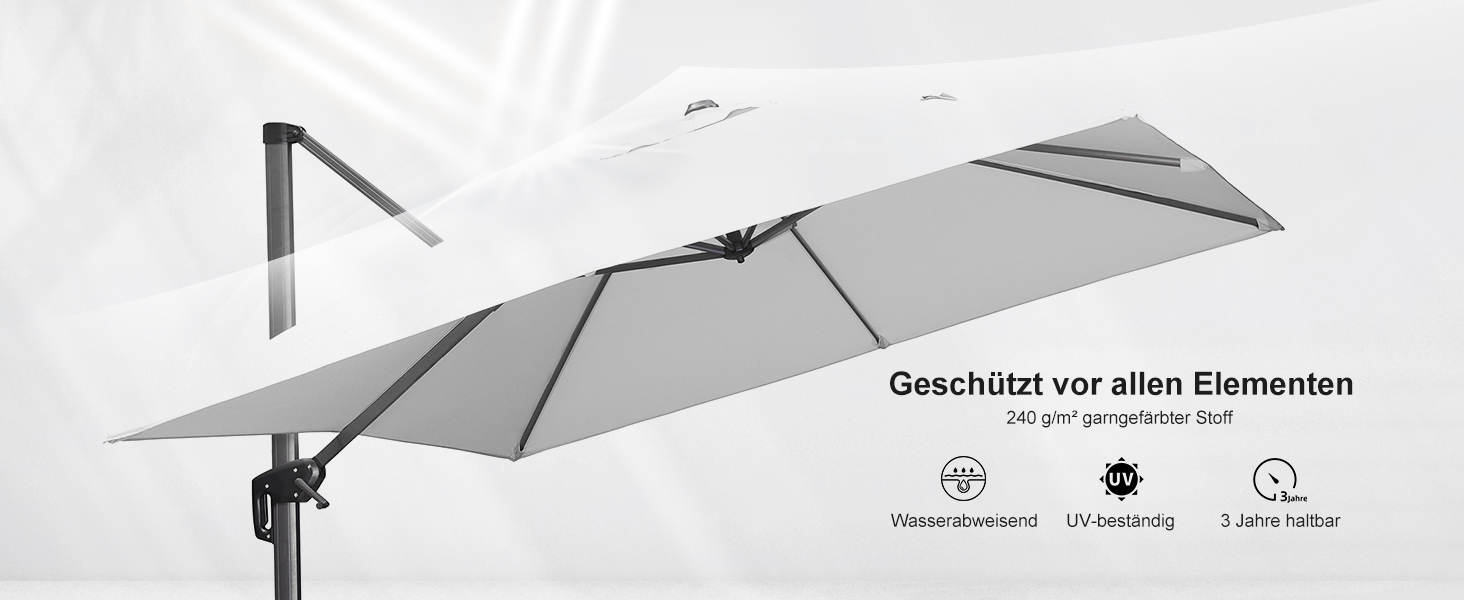 Парасолька від сонця PURPLE LEAF 300x300 см, велика підвісна парасолька-ампел з рукою-курбою, поворотом на 360° та хрест-підставкою для тераси та балкона, біла