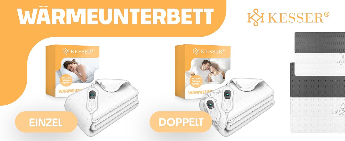 Електрична ковдра KESSER® з двома зонами нагріву 160x140 см з автовимкненням та пультом керування | 3 режими температури | Підкладка під ковдру | Тепла ковдра з м'якого флісу білого кольору 160x140 см без візерунка