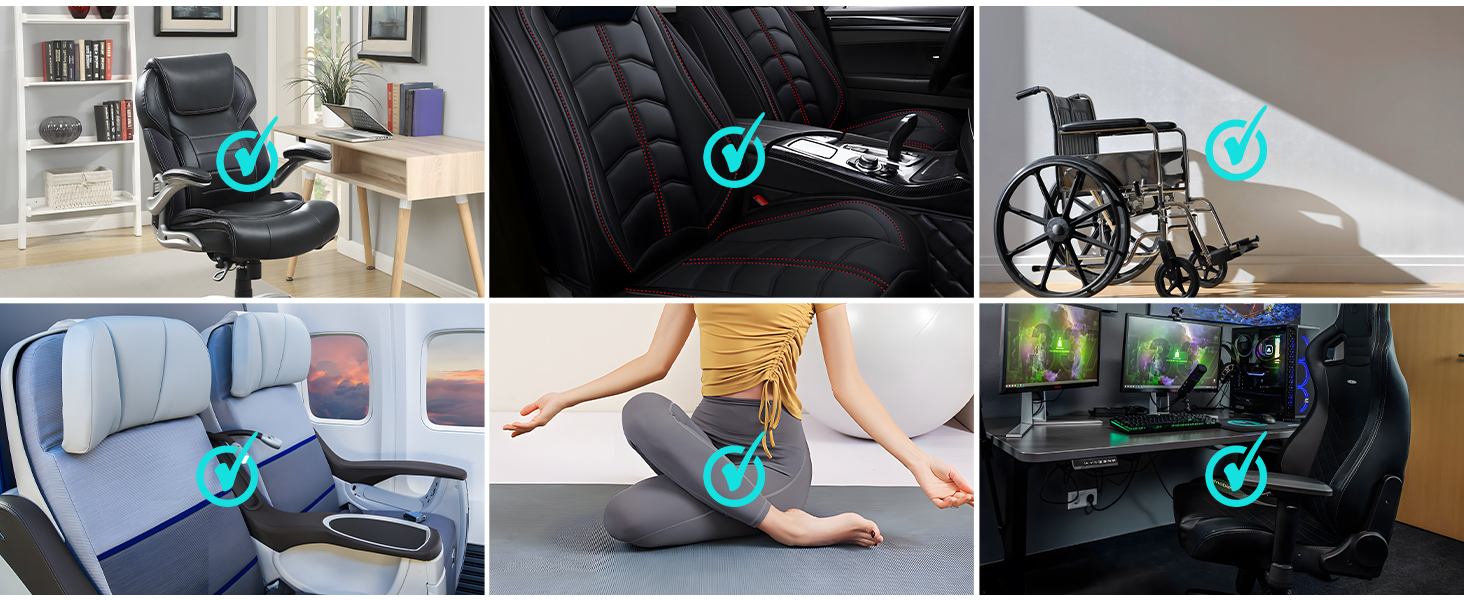 Комплект подушок для сидіння та спини Suewidfay з піни Memory Foam, ергономічні, для офісного крісла, авто, інвалідного візка - світло-сірий