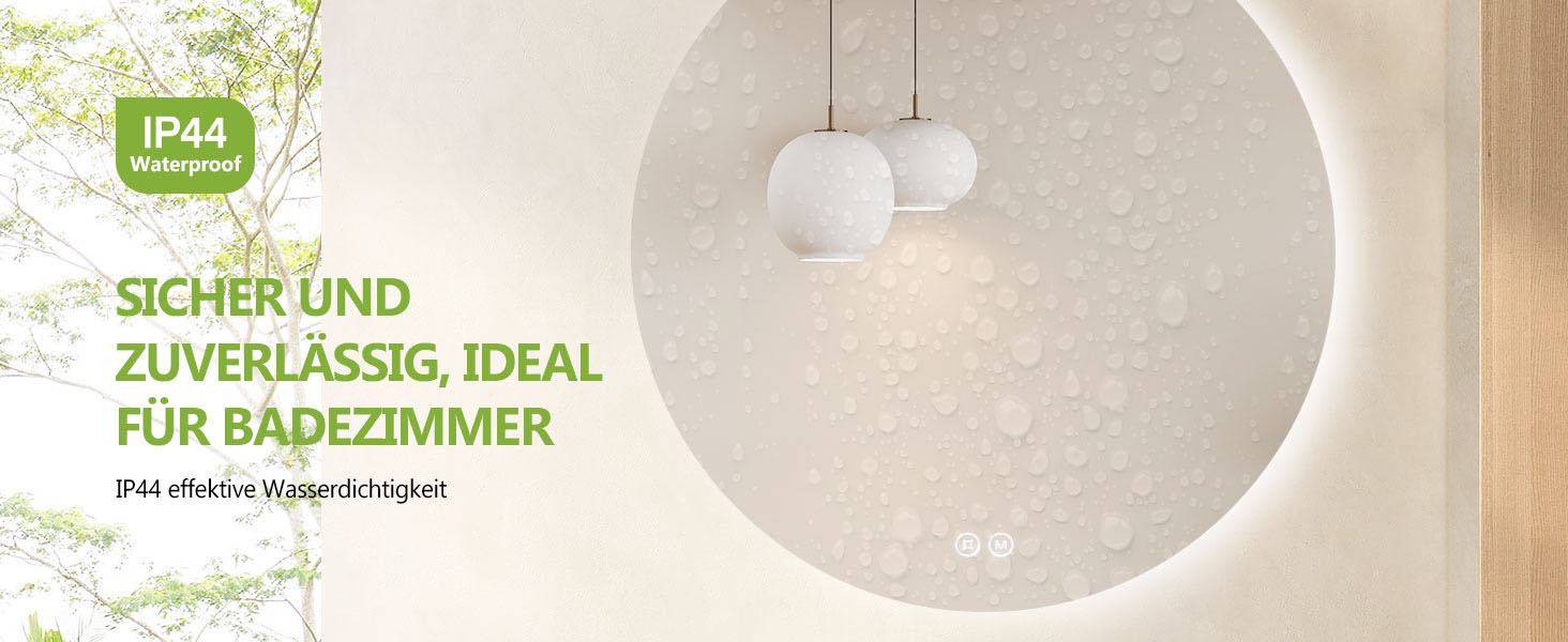 Круглий дзеркало для ванної кімнати з підсвічуванням S'AFIELINA 60 см LED з сенсорним вимикачем, 3 кольори світла (теплий, нейтральний, холодний), регулювання яскравості, 60x60 см