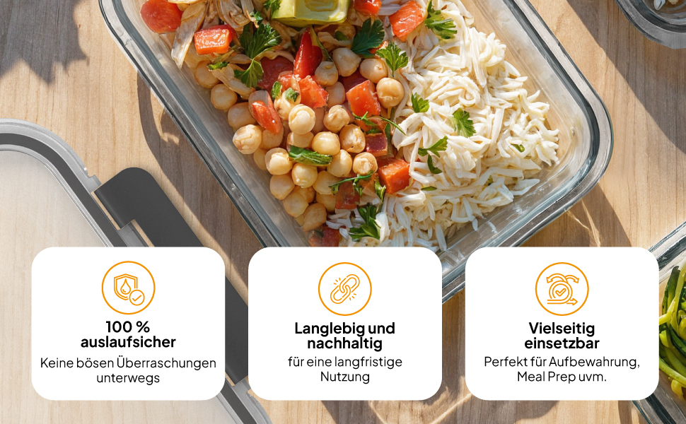 Набір скляних контейнерів для їжі STOVY Meal Prep з кришками, 5 шт по 1040 мл