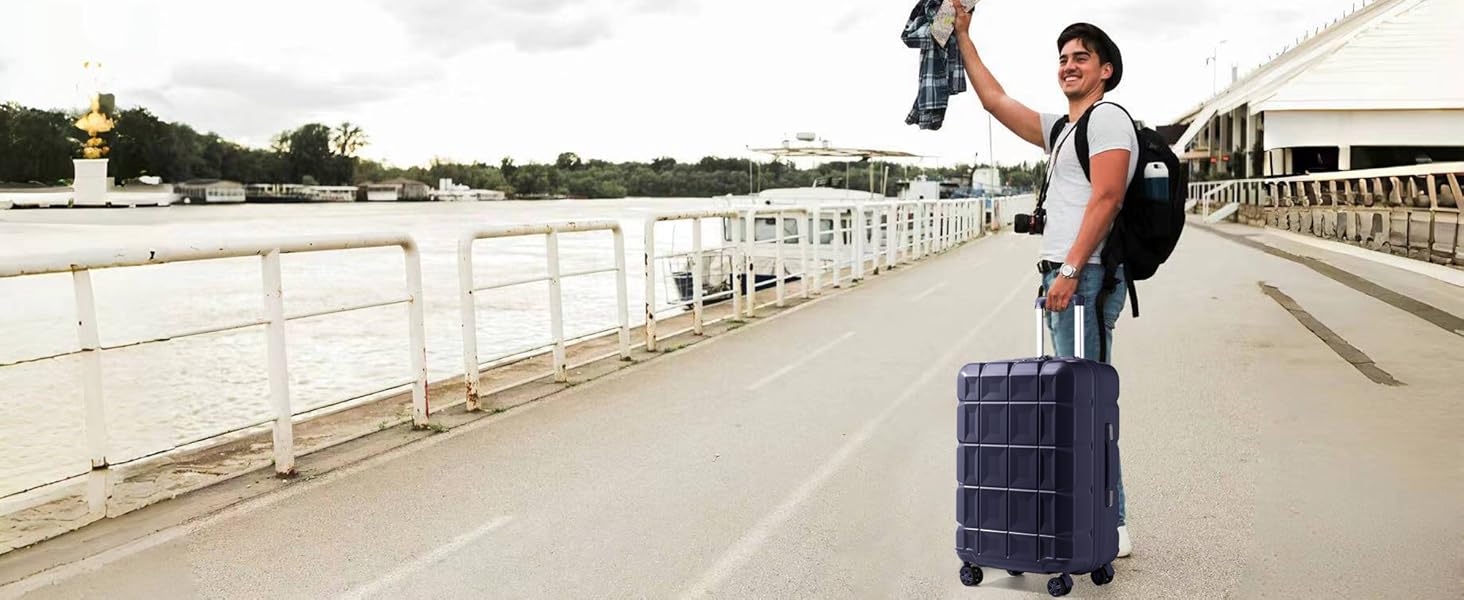 KONO Набір валіз 4 в 1: велика, середня, маленька та beauty case. Сучасний дизайн, ABS пластик, TSA замок, 4 колеса, темно-синій колір.