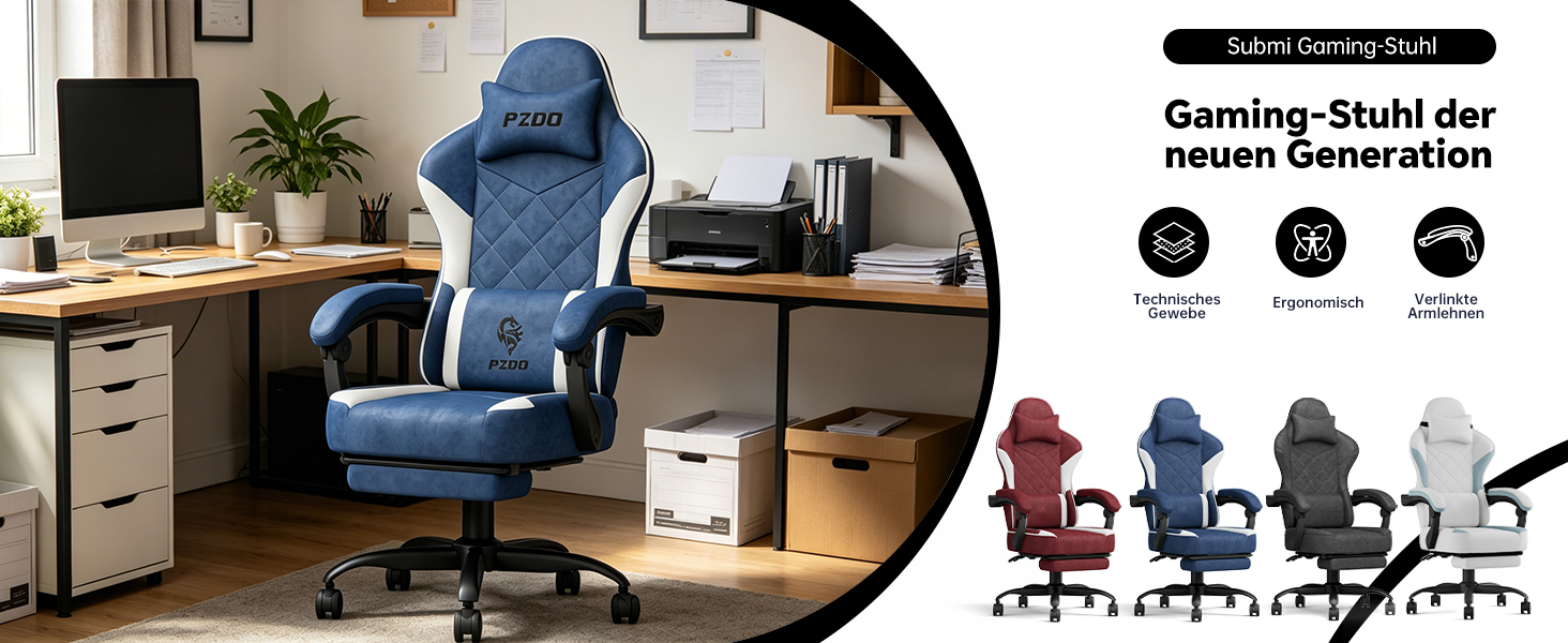 Ігровий стілець Ergonomic Gaming Chair з підставкою для ніг, ергономічне комп'ютерне крісло з високотехнологічної тканини для дорослих та підлітків, синій