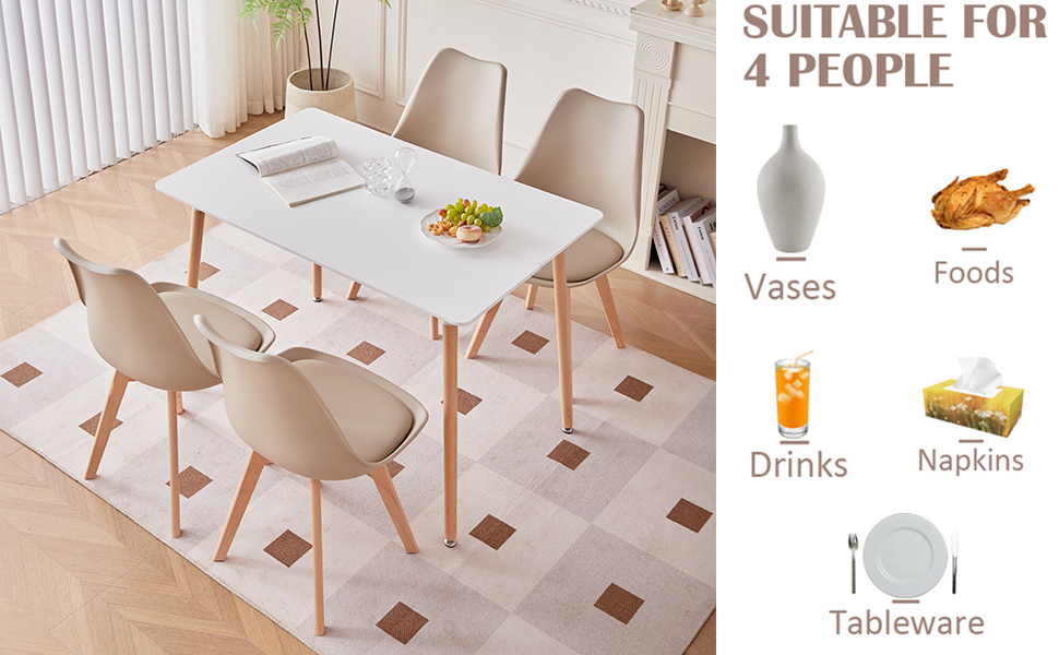 GrandCA Комплект обідньої групи для дому (6 стільців + стіл), для вітальні, кухні, офісу, колір бежевий та білий