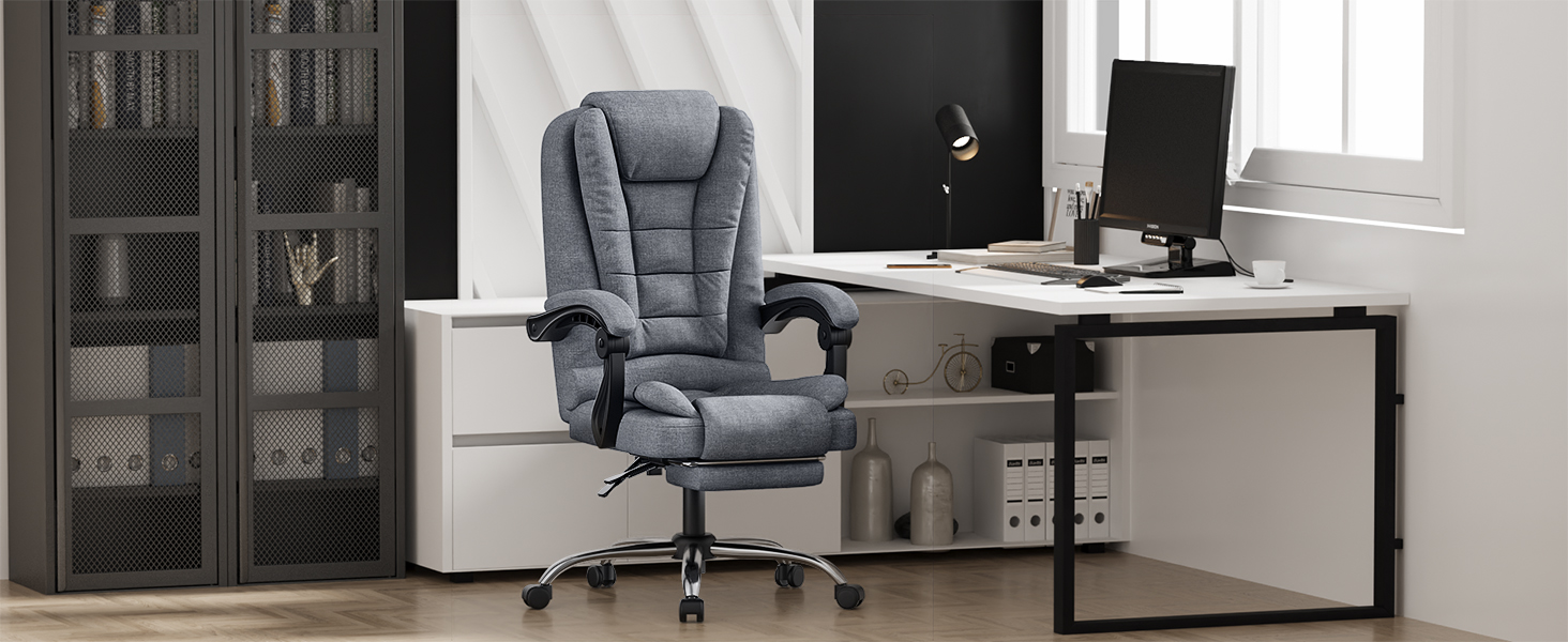 Офісний крісло Rattantree з підніжкою, ергономічний, для комп'ютера, з підлокітниками, регульований, для керівника, сірий, тканина