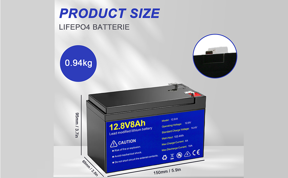 Акумуляторна батарея Lifepo4 100Ah 12V з 15000 циклами та захистом BMS, заміна на свинцево-кислотну (12,8 В/8 Агод)