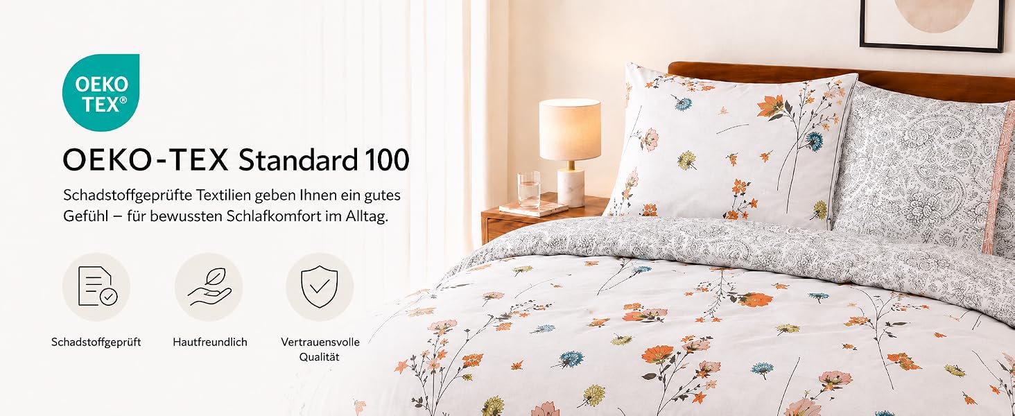 Комплект постільної білизни Buymax Renforcé з 100% бавовни, 2 підковдри 155x220 см та 2 наволочки 80x80 см, гіпоалергенна сертифікація Oeko-TEX, на блискавці