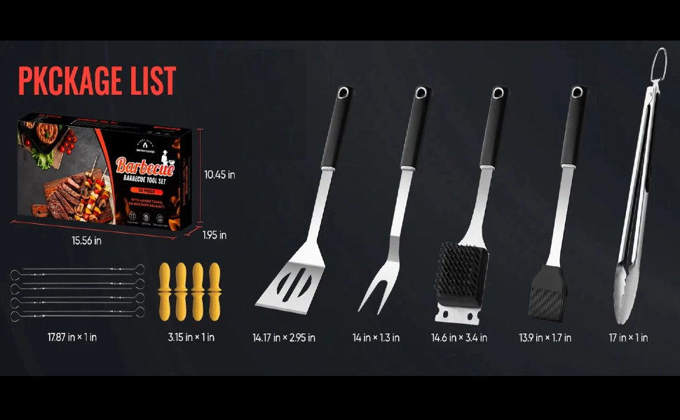 Набір гриль-посуду Profi з нержавіючої сталі: аксесуари для гриля, інструменти для приготування їжі на грилі та барбекю. Чудовий подарунок для чоловіків та жінок. Чорний колір.