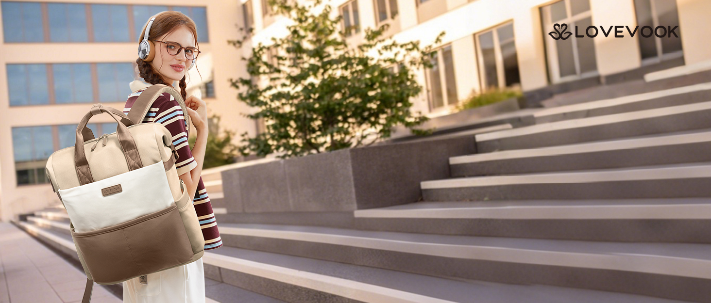 LOVEVOOK Рюкзак для жінок з відділенням для ноутбука 15.6 дюймів, шкільний/туристичний/бізнес, водонепроникний, 15.6 дюймів, 1 Хакі