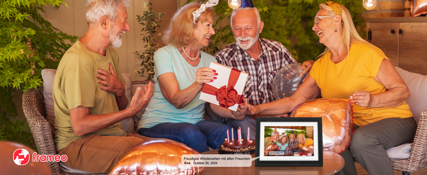 Frameo Цифровий фоторамка з Wi-Fi, 10.1 дюйма, горіх, 32GB, HD IPS сенсорний екран, відтворення фото/відео через додаток Frameo, подарунок для чоловіків та жінок