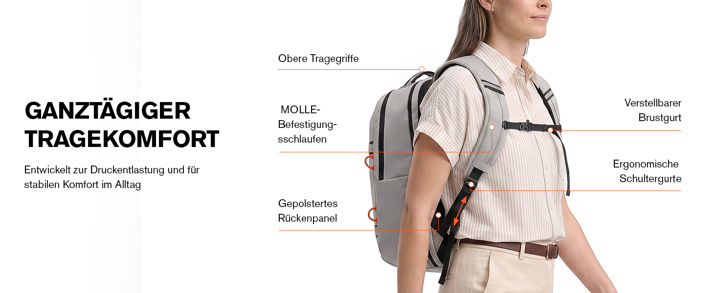 Рюкзак для ноутбука Tolaccea 30L, 15.6 дюймів, діловий дорожній рюкзак для ручної поклажі, світло-сірий