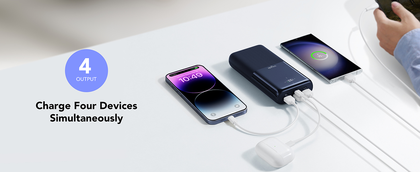 МАг, 20 Вт PD, USB C, LED-дисплей, 4 виходи, 3 входи, сумісний з iPhone/Samsung, 30000