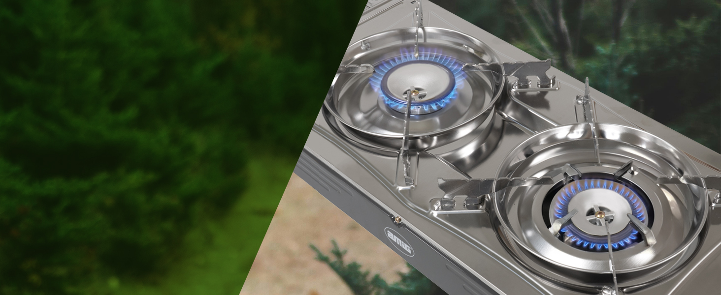 Газовий балонний пальник Amig CAMP01 з 1 конфоркою, вбудованим вітрозахистом та нержавіючою сталею, 2.2 кВт, сумісний з картриджами B-250