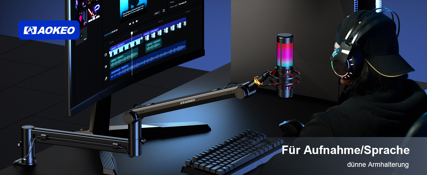 Стійка-тримач для мікрофона Aokeo AK-58 низькопрофільна, для HyperX QuadCast, SoloCast, Elgato Wave, Shure SM7B, Blue Yeti, Blue Snowball
