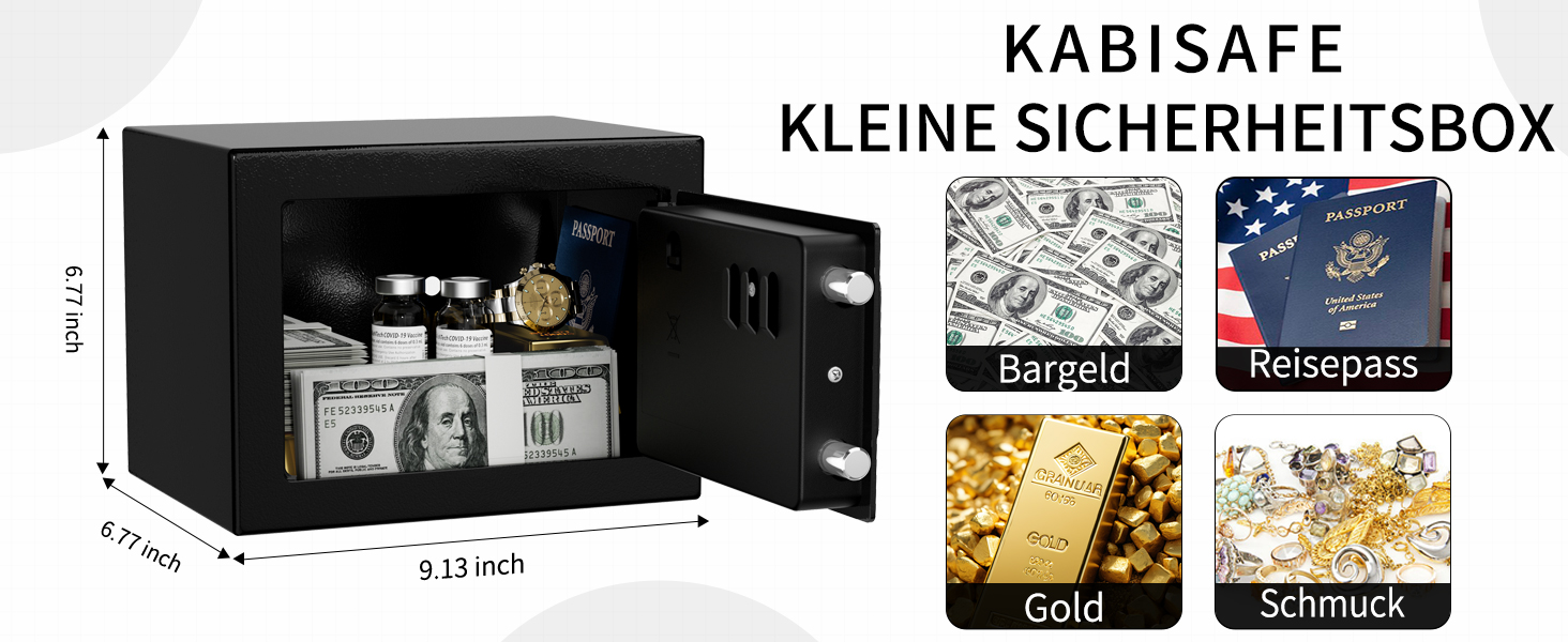 Цифровий міні-сейф Safe Tresor на 6,8 л, чорний: компактний домашній сейф для офісу та шафи з електронним замком та 2 ключами, 23 x 17 x 17 см