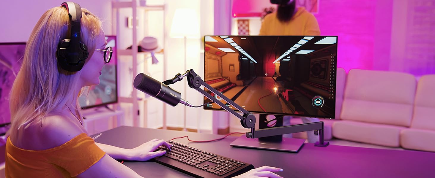 Мікрофонна стійка TONOR T40LP низькопрофільна, регульована, для геймінгу, подкастів, запису, 74 см, чорна