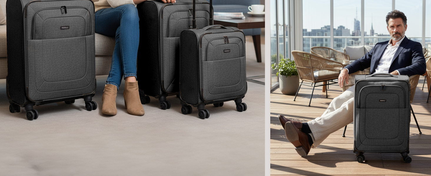 Набір валіз REDOLZ 3 шт. для жінок та чоловіків | Легкі та стійкі дорожні валізи з високоякісним softcase, 4 подвійні колеса, TSA-замок, розширювані (Essentials 12) Оливковий колір