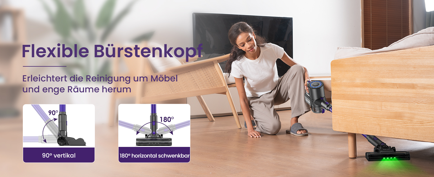 Suirviz Бездротовий акумуляторний пилосос, 40000Pa/500W/45хв, самостійна парковка, легкий, для твердих поверхонь, килимів, шерсті тварин, фіолетовий