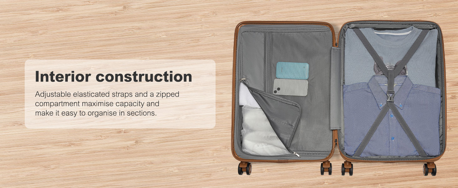 KONO Чемодан ручної поклажі на коліщатках, розширюваний, 55x39x20 см, з жорстким корпусом, 37 л, з TSA-замком, колір бежево-коричневий, розмір L (65 см)