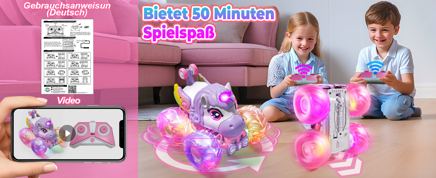 RC Monstertruck 1:20 2.4GHz, рожевий - Динозавр на радіокеруванні 20 км/год, з підйомом, обертанням 360°, LED підсвіткою та музикою для хлопчиків та дівчаток від 3 років