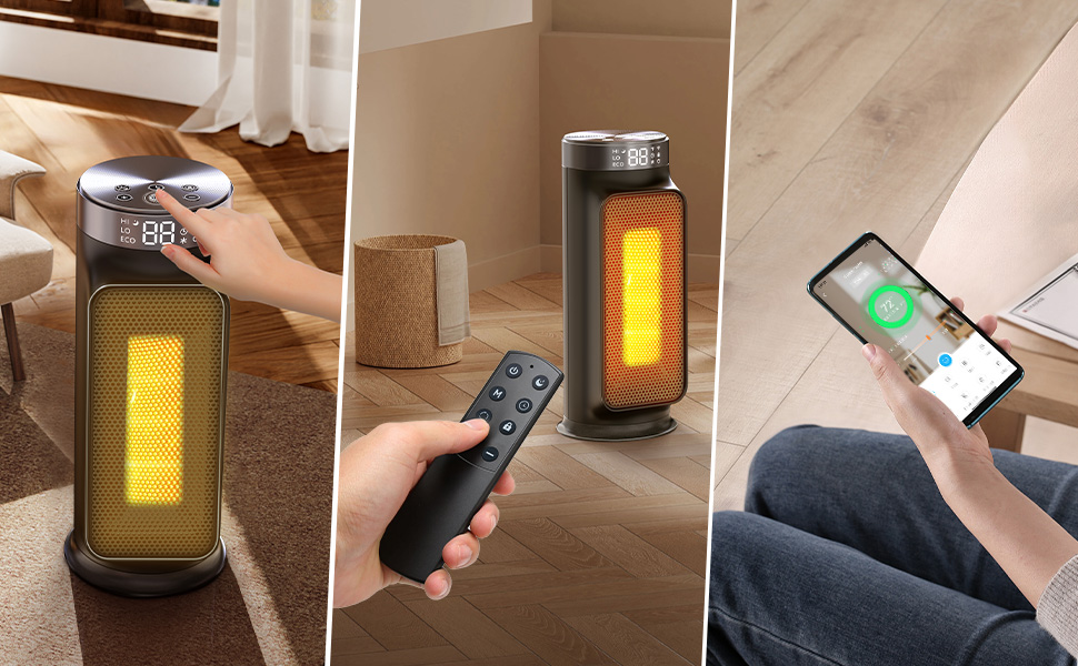 Електричний обігрівач 1800W з керамічним нагрівачем, розумний, енергозберігаючий, з Wi-Fi, керуванням через додаток та пультом дистанційного керування, з таймером 24 години