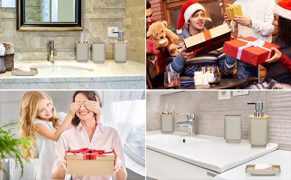 Набір аксесуарів для ванної кімнати JOTOM з бамбука (6 шт.) - сучасний дизайн