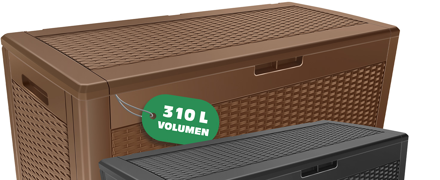 Скриня для подушок KESSER 310л з роликами, замком та автоматичним підйомником, антрацит. Садова водонепроникна скриня для зберігання речей, ратан-ефект