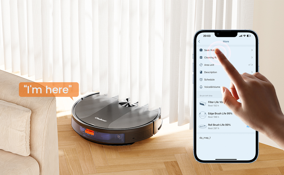 Робот-пилосос Chuboor 3-в-1 з функцією миття підлоги, Wi-Fi/додаток, час роботи 150 хв, для шерсті домашніх тварин, килима, твердої підлоги
