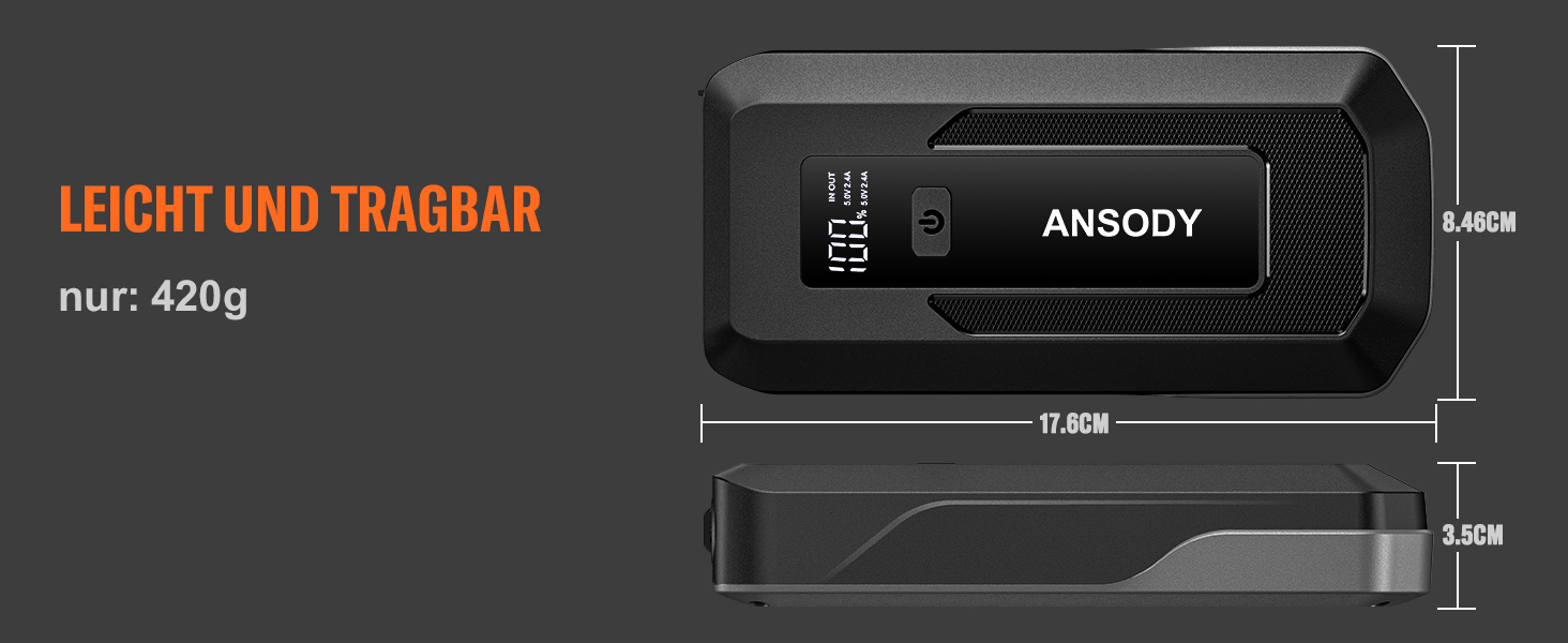 Бустерний пускач автомобіля 3000A Powerbank для авто 12V (до 10л бензин/8л дизель) з LED-ліхтарем та пусковими кабелями, сірий