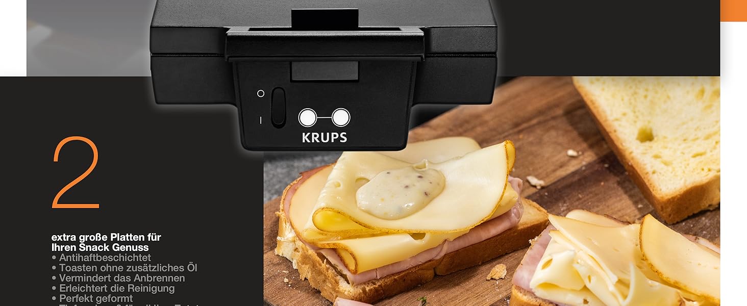 Тостер для сендвічів Krups FDK451: трикутні тости, антипригарне покриття, 850 Вт