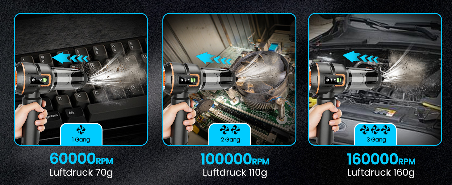 Акумуляторний ручний пилосмок для авто та дому 23000Па, міні-пилосмок з функцією продувки та насоса, 6000mAh, чорно-золотий