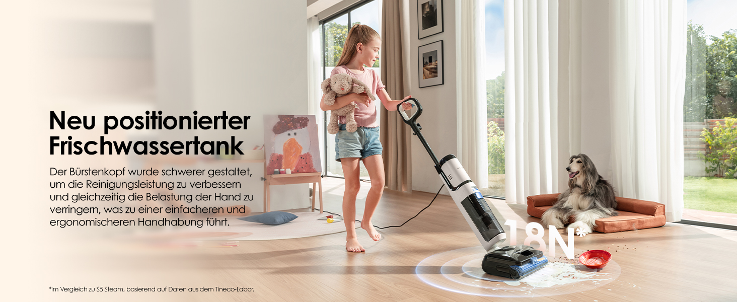 Tineco Floor One S6 Stretch Steam: Волого-сухий пилосос для твердих підлог з функцією пари, 22000 Па, Anti-Tangle, Flashdry 85°C, 50 хв роботи, для шерсті тварин