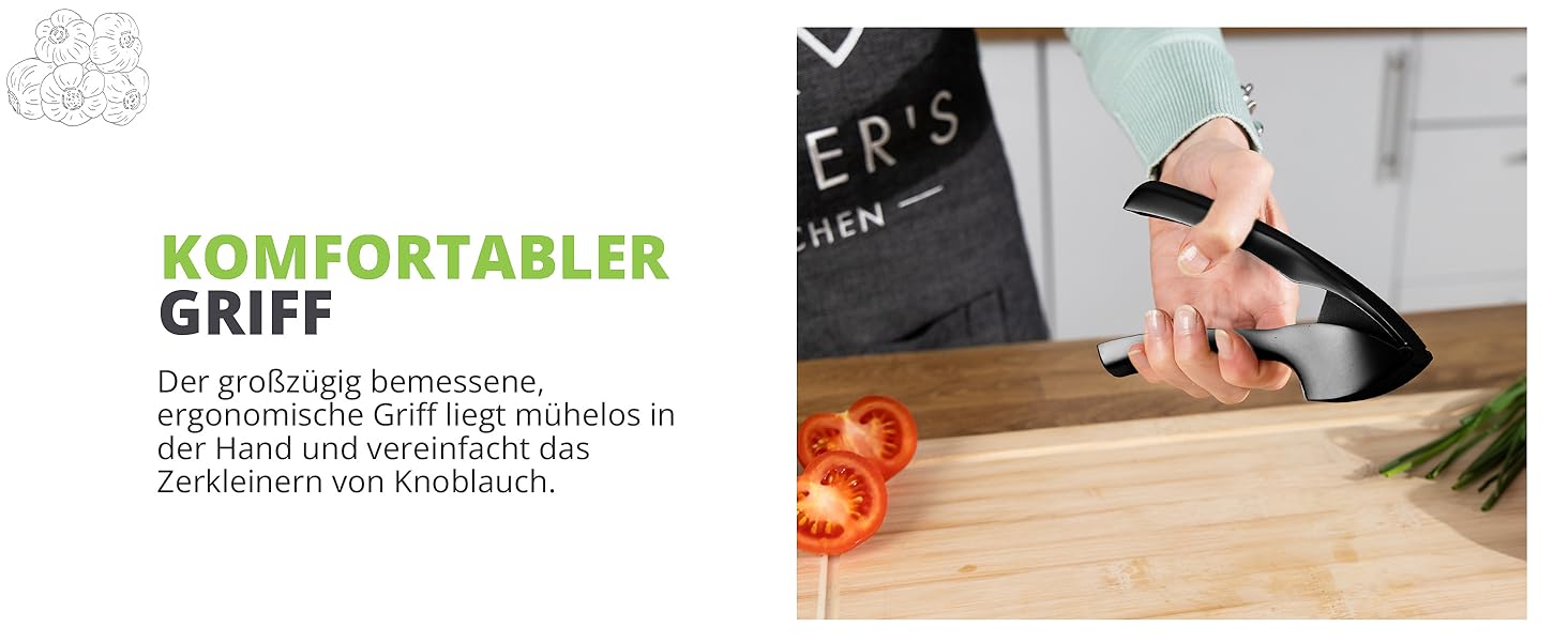 Преміум-прес для часнику Oliver's Kitchen® - зручний та легко миється - подрібнює часник та імбир без лушпиння - міцний, матовий чорний