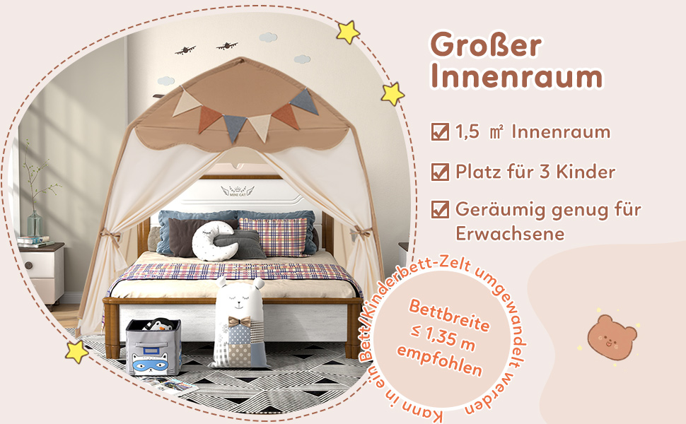 Дитячий ігровий будиночок COSTWAY, намет для дітей з прапорцями та гірляндою, намет принцеси, великий намет для дитячої кімнати для хлопчиків та дівчаток від 3 років, 157 x 98 x 148 см (Бежевий)