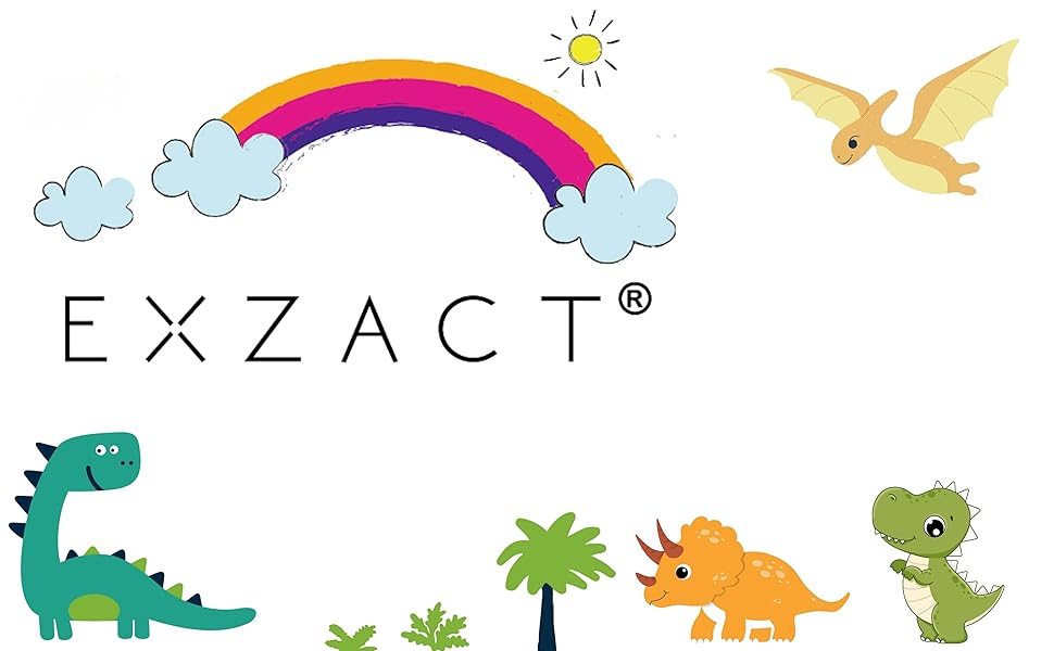 Дитячий набір столових приборів EXZACT Kinderbesteck 18 предметів з нержавіючої сталі - для дітей від 2 років - безпечні ножі, миючі в посудомийній машині, з гравіюванням (динозаври)