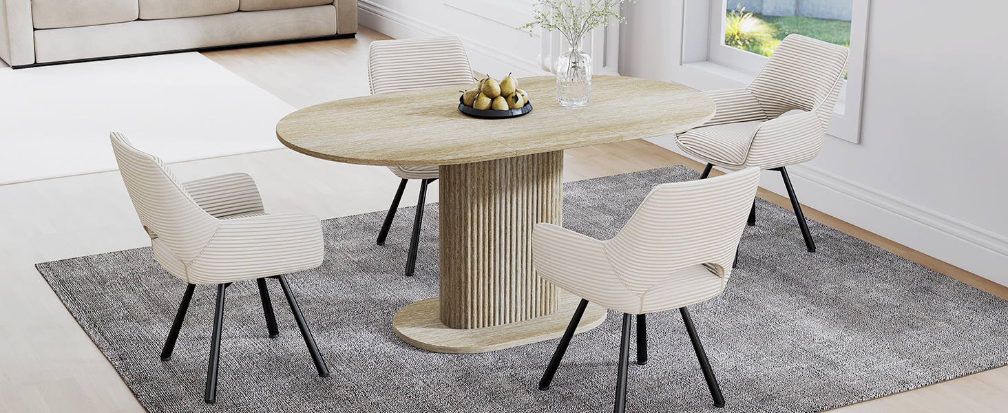 Обідній стіл WAFTING овальної форми, сучасний дизайн, для 4-6 осіб, 160x90x75 см, шпон дуба
