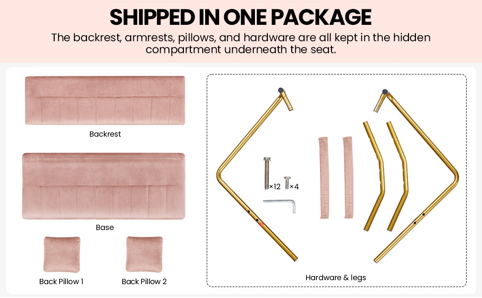 Yaheetech Рожеве крісло-софа з підлокітниками та металевими ніжками. Сучасне двомісне крісло-софа з 2 подушками для попереку. Для вітальні/спальні (143,5 см)